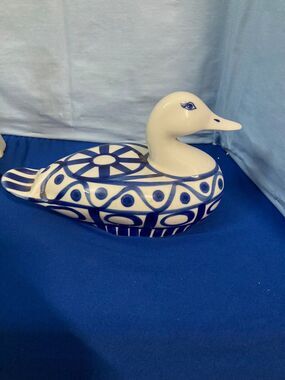 DANSK Arabesque Duck Figure Blue & White Porcelain Decorative Figurine 9 1/2"